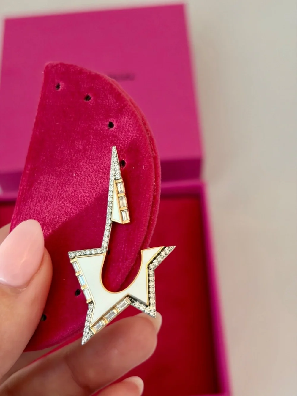 Kismet by Milka 18K Gold Coops Star Diamond Earring | White Ceramic & Baguette D